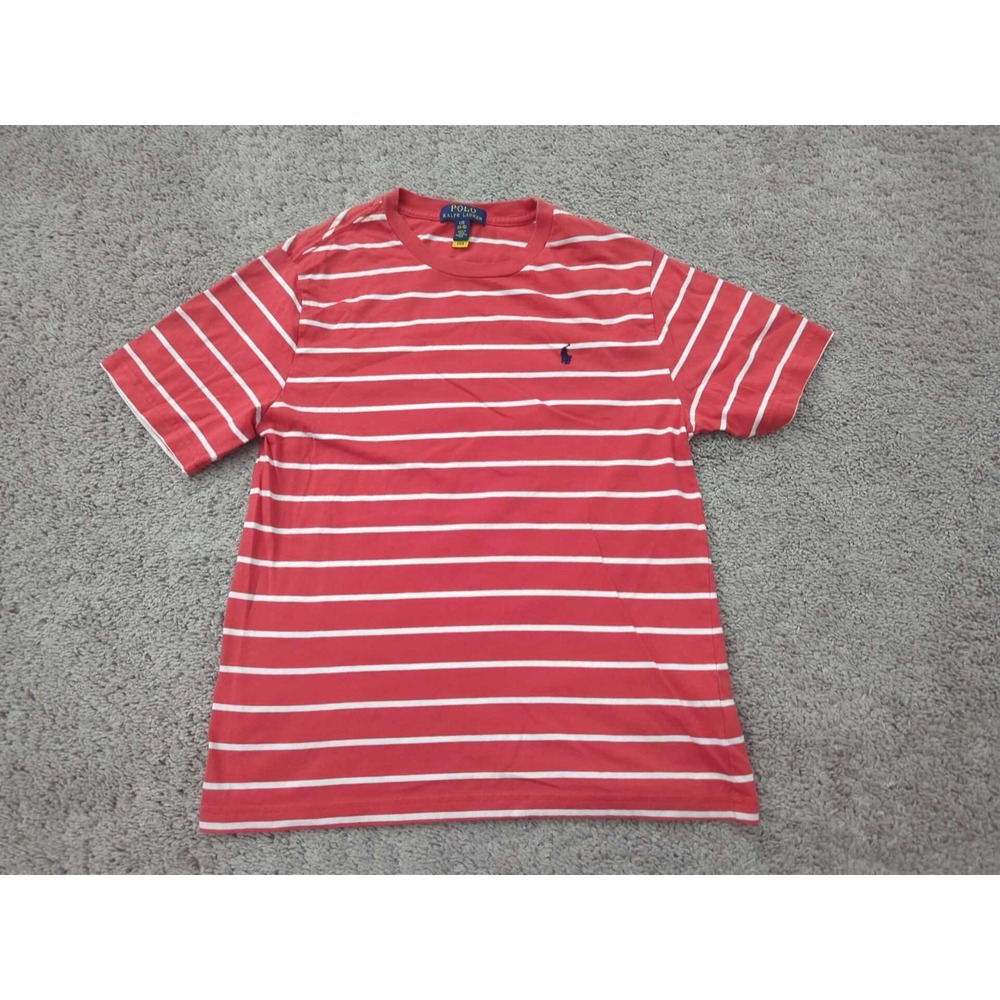 Polo Ralph Lauren T Shirt Youth Boys L 14-16 Red Striped ShortSleeve Logo Casual